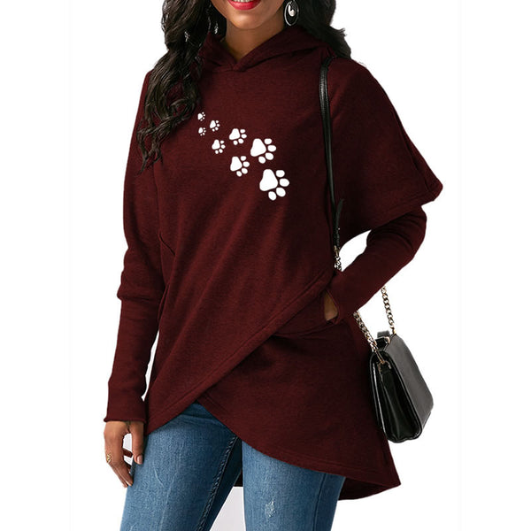 Women Paw Print Long Hoodie