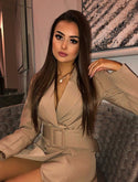 Women V Neck Belted Blazer Dress