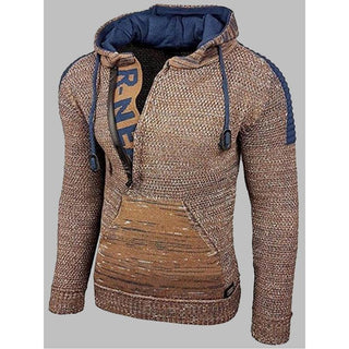 Buy brown Men Mixed Color Long Sleeve Knit Hoodies