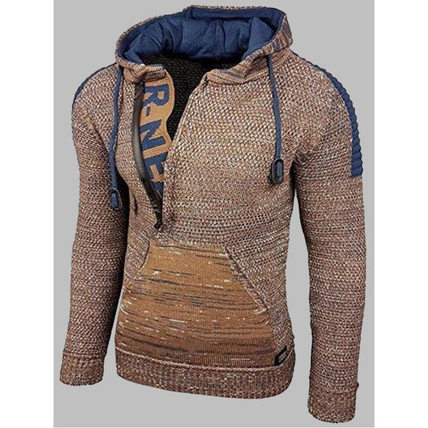 Men Mixed Color Long Sleeve Knit Hoodies