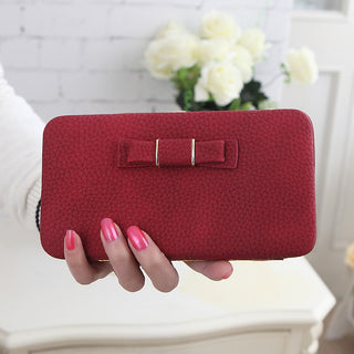 Buy red Women Bowknot Clutch Long Wallet