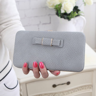 Buy gray Women Bowknot Clutch Long Wallet