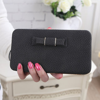 Buy black Women Bowknot Clutch Long Wallet