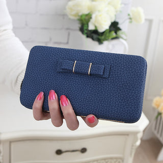 Buy blue Women Bowknot Clutch Long Wallet