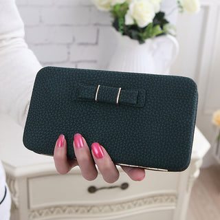 Buy green Women Bowknot Clutch Long Wallet