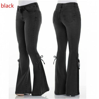 Buy black Women Mid-waisted Denim Flared Jeans