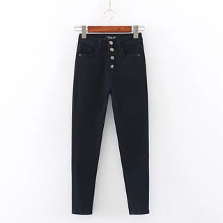 Buy black Women Lyocell High Waisted Button-up Jeans