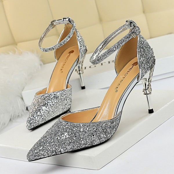 Women High Metallic Sequined Heels