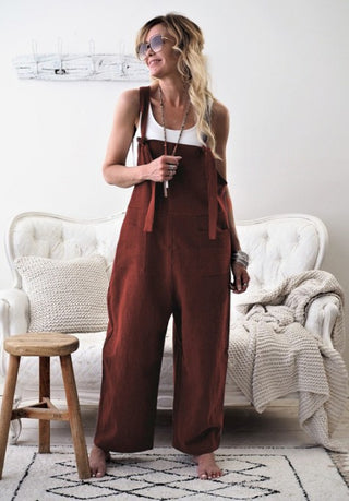 Buy coffee Casual Plus Size Overalls With Pockets In Multicolor