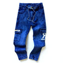 Boys Monogram Print Multi-pocket Cargo Jeans