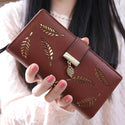 Women Hallow Feather Long Wallet