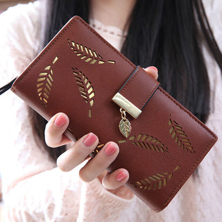 Buy brown Women Hallow Feather Long Wallet