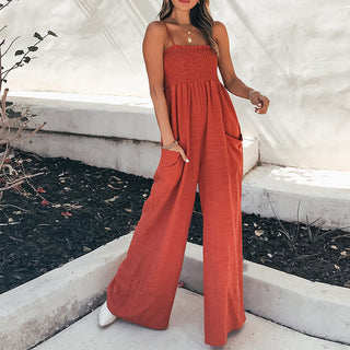 Buy red Women&#39;s Casual Fashion Solid Color Slim Jumpsuit