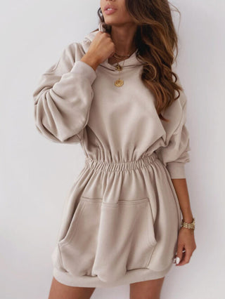 Buy apricot Elasticated Waist Hoodie Dress