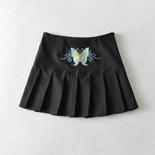 Embroidery Butterfly Short Pleated Skirt