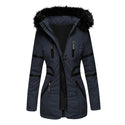 Women Contrasting Color Fur Collar Coat