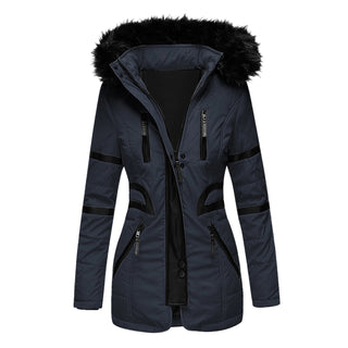 Buy navy-blue Women Contrasting Color Fur Collar Coat