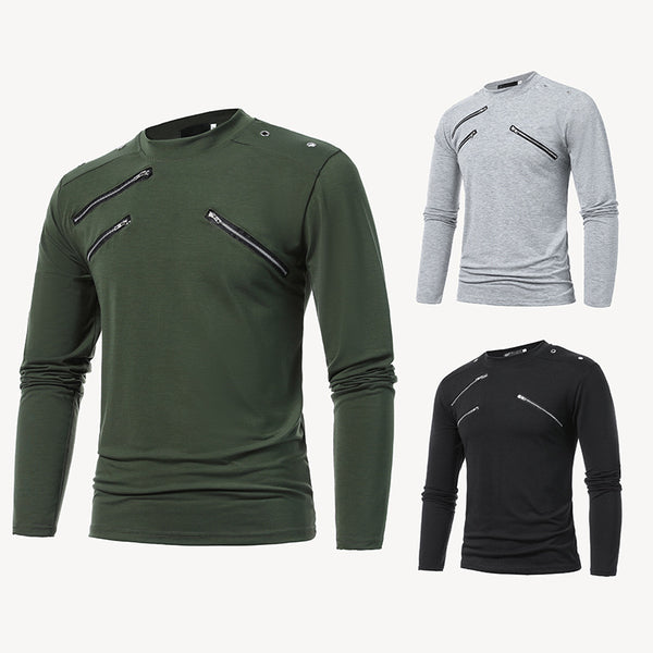 Men Multi Zipper Half High Collar T-shirt