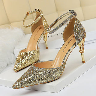 Buy gold Women High Metallic Sequined Heels