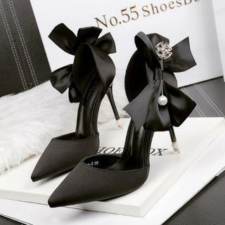 Buy black Women Floral Ribbon Pointed High Heels