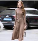 Women Long Belted Sweater Dress