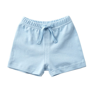 Buy blue Elastic Waist Solid Colored Cotton Shorts