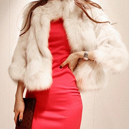 Women Stand Collar Fur Slim Jacket