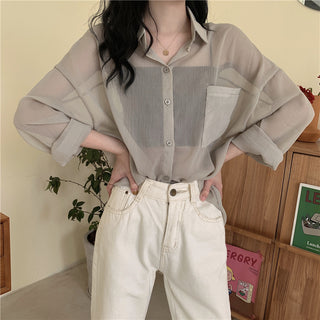 Chiffon See-through Collared Cardigan Top