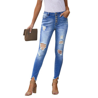 Buy sky-blue High Rise Cropped &amp; Ripped Jeans