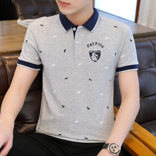 Buy grey Men Lapel Cotton Polo Shirt