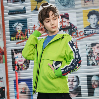 Buy green Kids Neon Polyester Hooded Coat