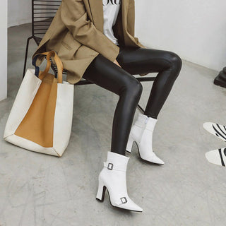 Buy white Pointed Toe High Heel Strapped Ankle Boots