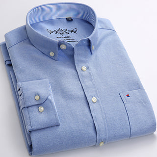 Buy blue Men Casual Cotton Long-sleeved Shirt