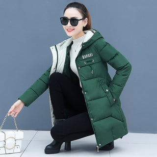 Buy green Mid-length Thick Down Cotton Jacket