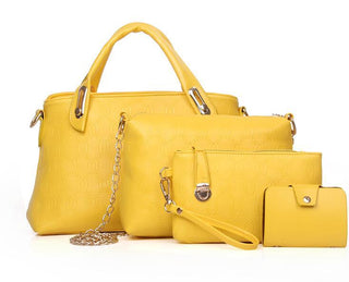 Buy yellow Four Piece PU Leather Solid Color Bag Set