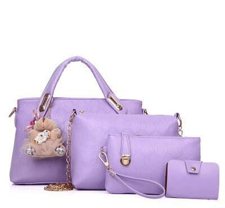 Buy violet Four Piece PU Leather Solid Color Bag Set