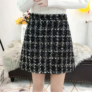 Women Plaid Woolen Skirt