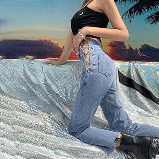 Side Slit Chain High Waist Jean