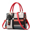 Plaid Patterned Leather Handbag with Pom Pom Extension