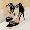 Floral Metal Clip Stiletto Open Toed High Heels