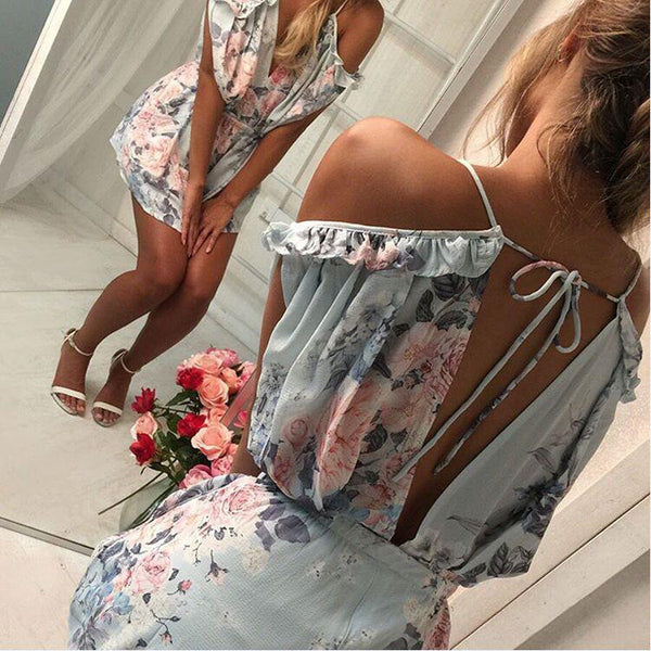 V-neck Printed Sling Jumpsuit Shorts