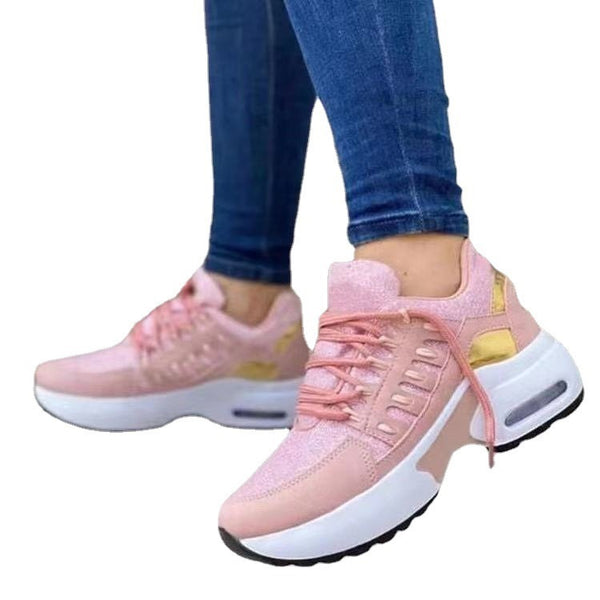 Women Lace Up Wedge Heel Sneakers