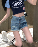 High Waist Straight Ripped Denim Shorts