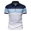 Men Striped Stitching Contrast Polo T-Shirt