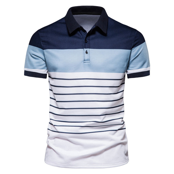 Men Striped Stitching Contrast Polo T-Shirt