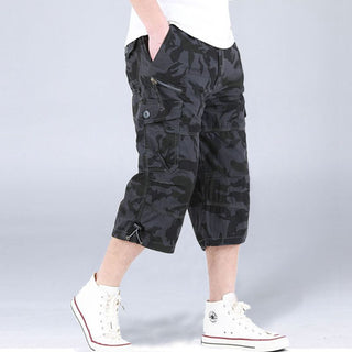 Buy black-camouflage Men Loose Multi Pocket Shorts