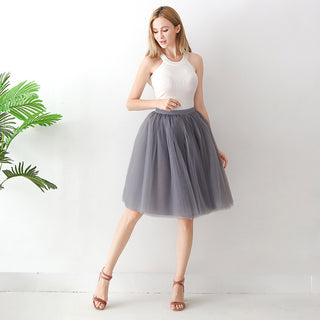 Buy gray Puff Pleated Mesh A-Line Skirt