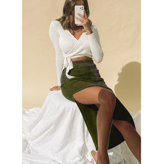 Temperament High-Waist Irregular-Slit Skirt