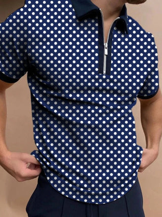 Men Zipper Checkered Polo T-Shirt