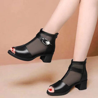 Buy black-style-6 Leather Strapped Open Toe High Heels